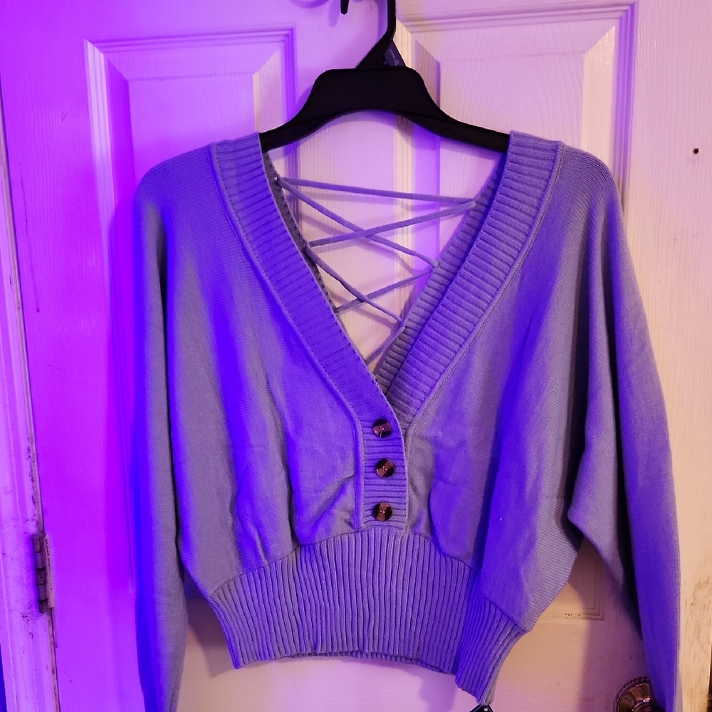 Women's V-Neck Sweater with Button Detail